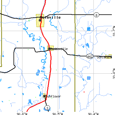 Zip code 38736 close-up map