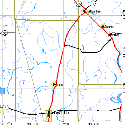 Zip code 38737 close-up map
