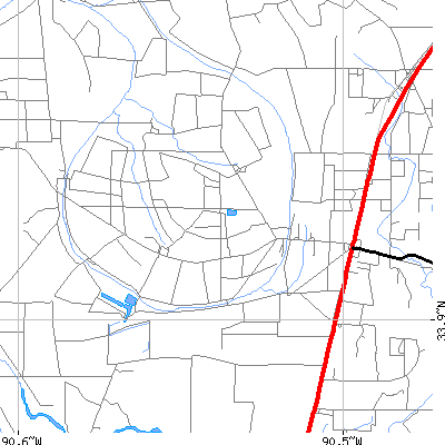 Zip code 38738 close-up map