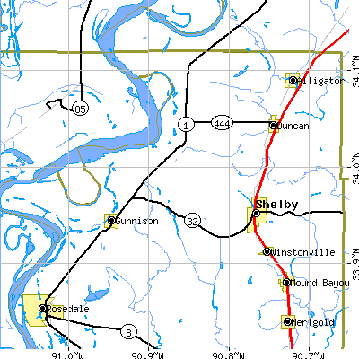 Zip code 38746 close-up map