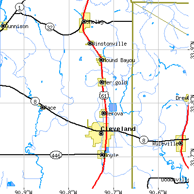 Zip code 38759 close-up map