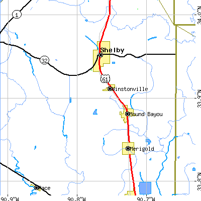Zip code 38762 close-up map