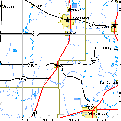Zip code 38773 close-up map