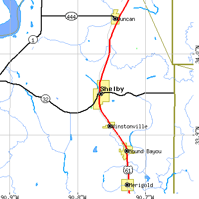Zip code 38774 close-up map