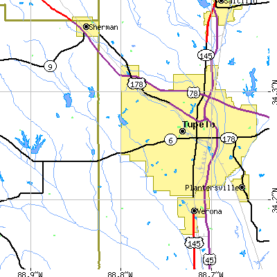 Zip code 38801 close-up map
