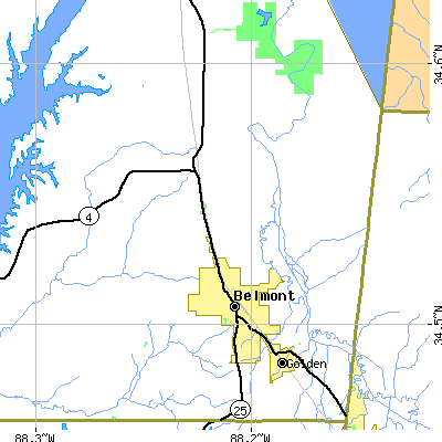 Zip code 38827 close-up map