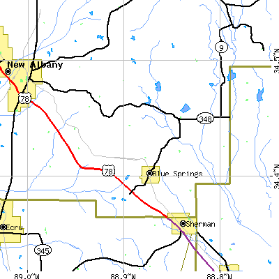 Zip code 38828 close-up map