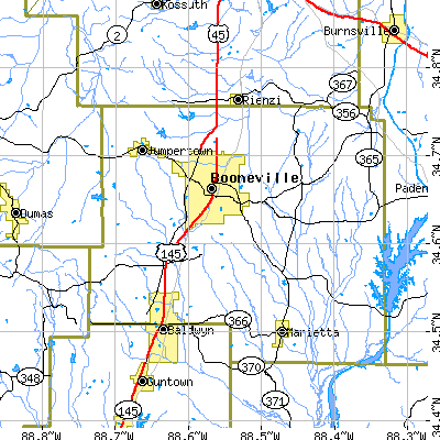 Zip code 38829 close-up map