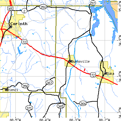Zip code 38833 close-up map