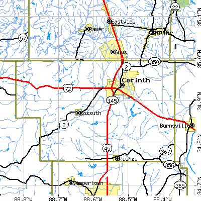 Zip code 38834 close-up map