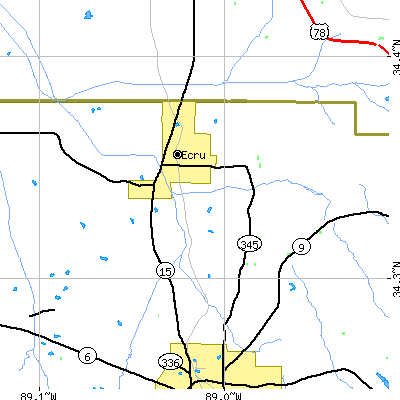 Zip code 38841 close-up map