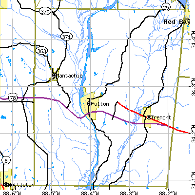 Zip code 38843 close-up map