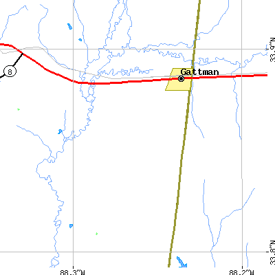 Zip code 38844 close-up map