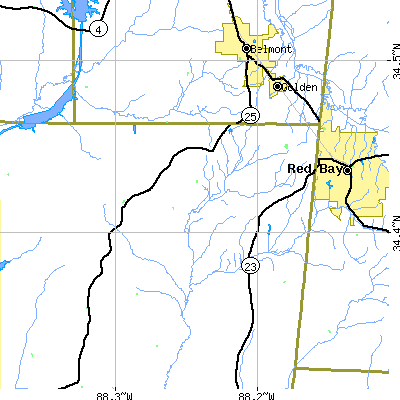 Zip code 38847 close-up map