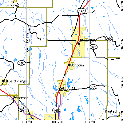 Zip code 38849 close-up map