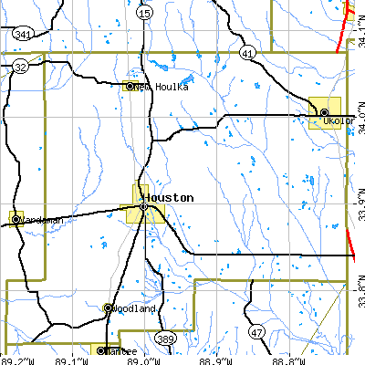 Zip code 38851 close-up map