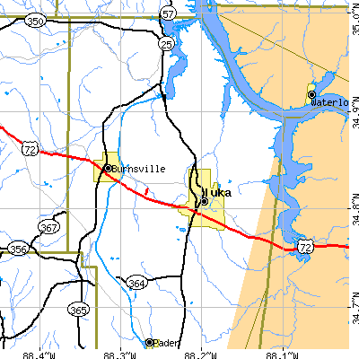 Zip code 38852 close-up map