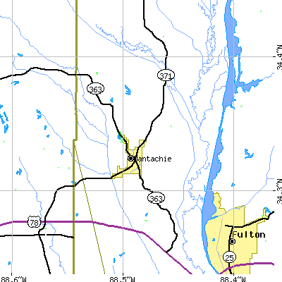 Zip code 38855 close-up map