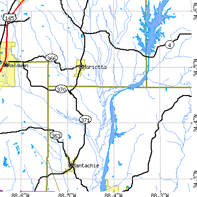 Zip code 38856 close-up map