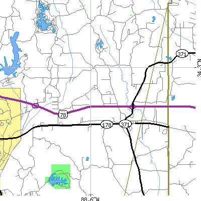 Zip code 38857 close-up map