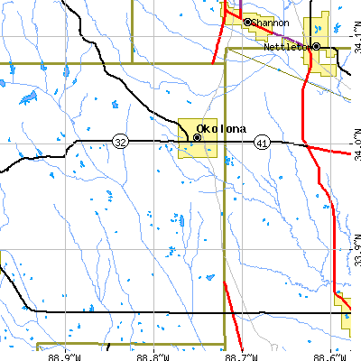 Zip code 38860 close-up map