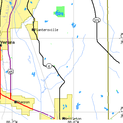 Zip code 38862 close-up map