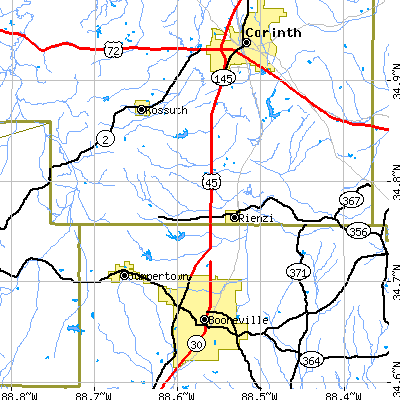 Zip code 38865 close-up map