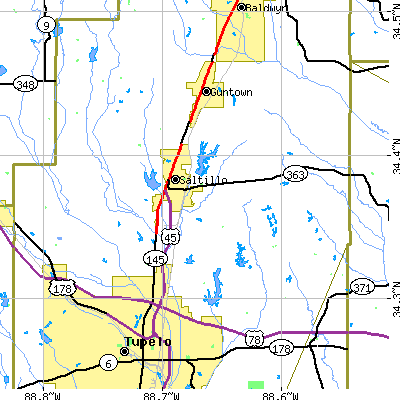 Zip code 38866 close-up map
