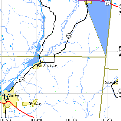 Zip code 38870 close-up map