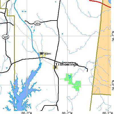 Zip code 38873 close-up map