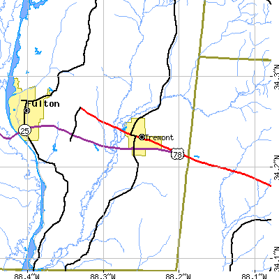 Zip code 38876 close-up map