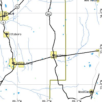 Zip code 38878 close-up map
