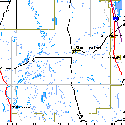 Zip code 38921 close-up map