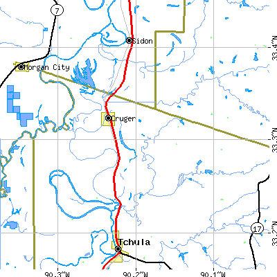 Zip code 38924 close-up map