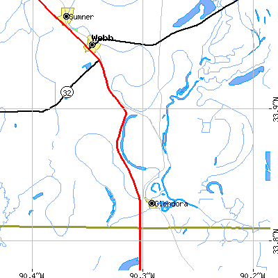 Zip code 38928 close-up map