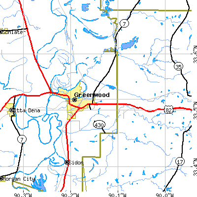 Zip code 38930 close-up map