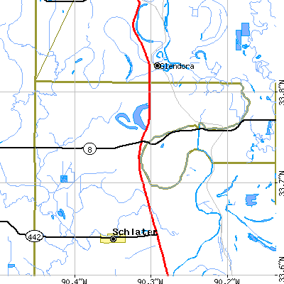 Zip code 38944 close-up map