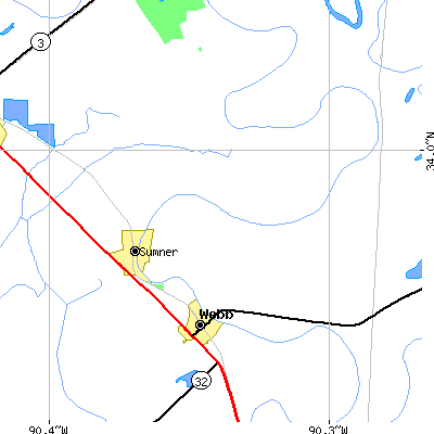 Zip code 38957 close-up map