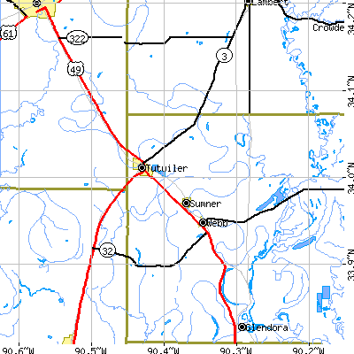 Zip code 38963 close-up map