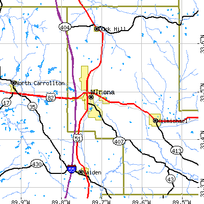 Zip code 38967 close-up map