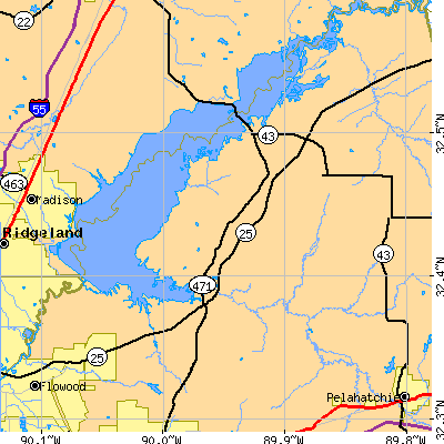 Zip code 39047 close-up map
