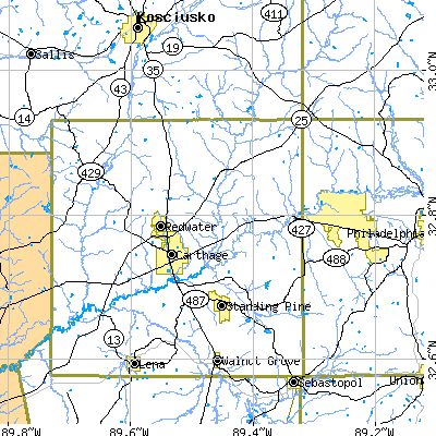 Zip code 39051 close-up map