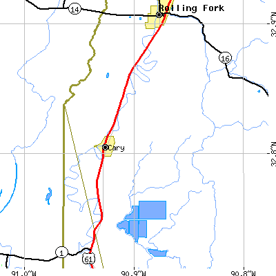 Zip code 39054 close-up map