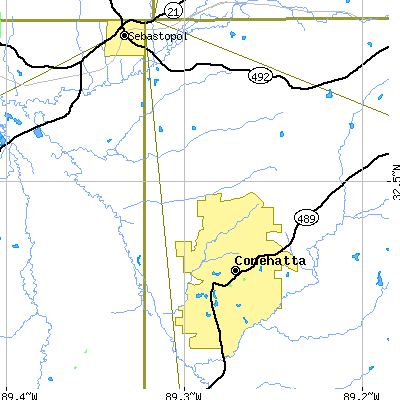 Zip code 39057 close-up map