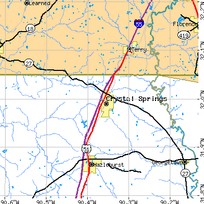 Zip code 39059 close-up map