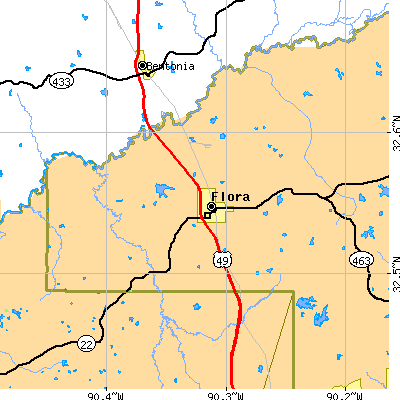 Zip code 39071 close-up map