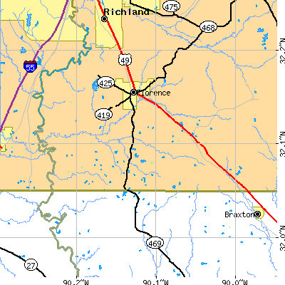 Zip code 39073 close-up map