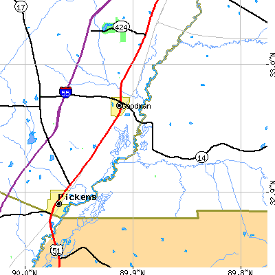 Zip code 39079 close-up map