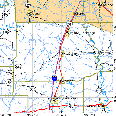 Zip code 39083 close-up map