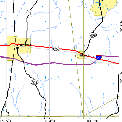 Zip code 39092 close-up map